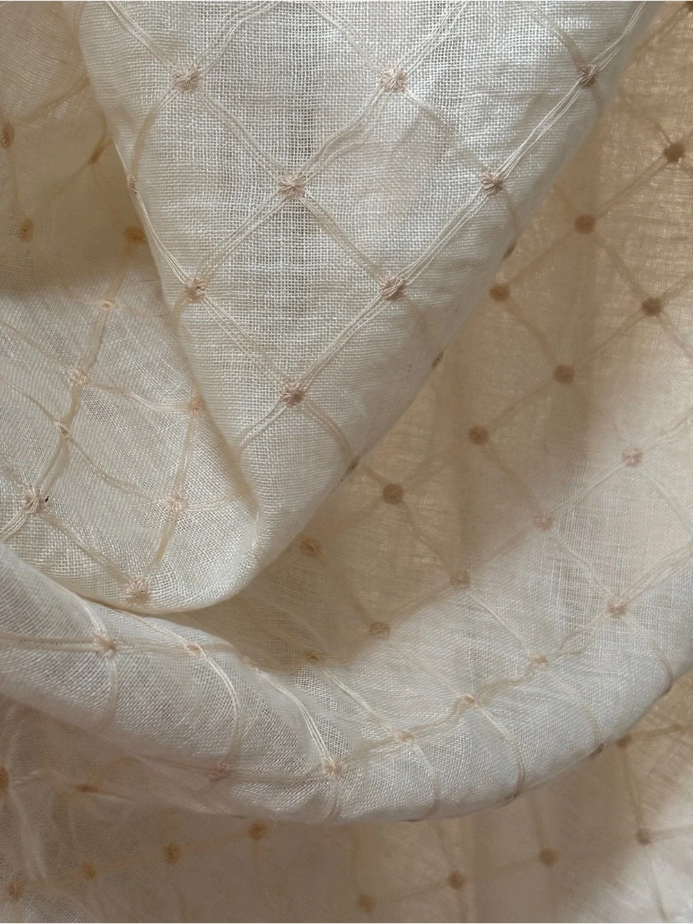 Vintage Kravet Couture embroidered linen fabric cream